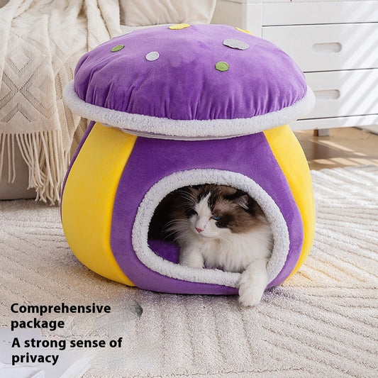 KFX-8867901 Mushroom Cat Nest - Thermal Plush Pet Bed in Multiple Colors and Sizes