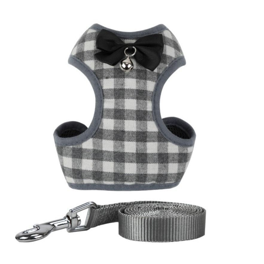 KFX-8868925 Plaid Pet Vest Harness with Leash for Small Dogs, Available in S, M, L Sizes