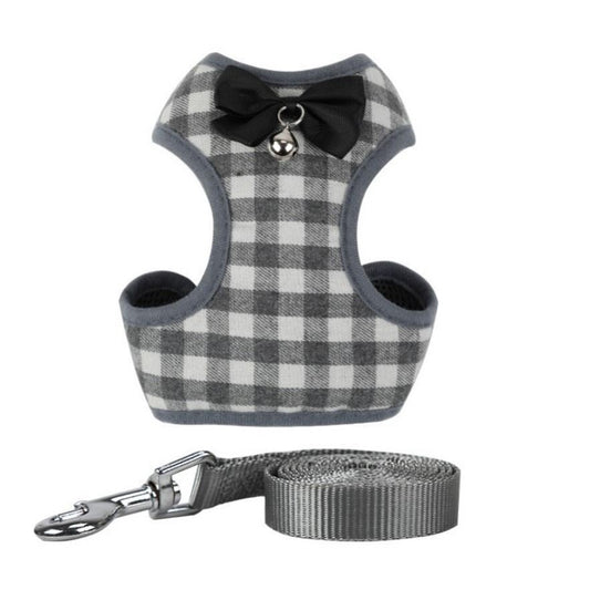 KFX-8868925 Plaid Pet Vest Harness with Leash for Small Dogs, Available in S, M, L Sizes