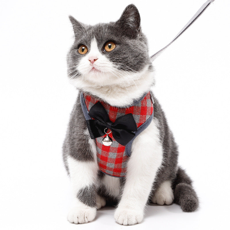 KFX-8868925 Plaid Pet Vest Harness with Leash for Small Dogs, Available in S, M, L Sizes
