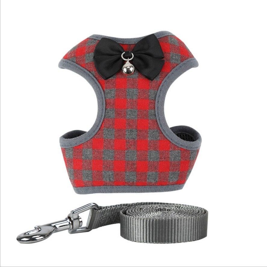 KFX-8868925 Plaid Pet Vest Harness with Leash for Small Dogs, Available in S, M, L Sizes