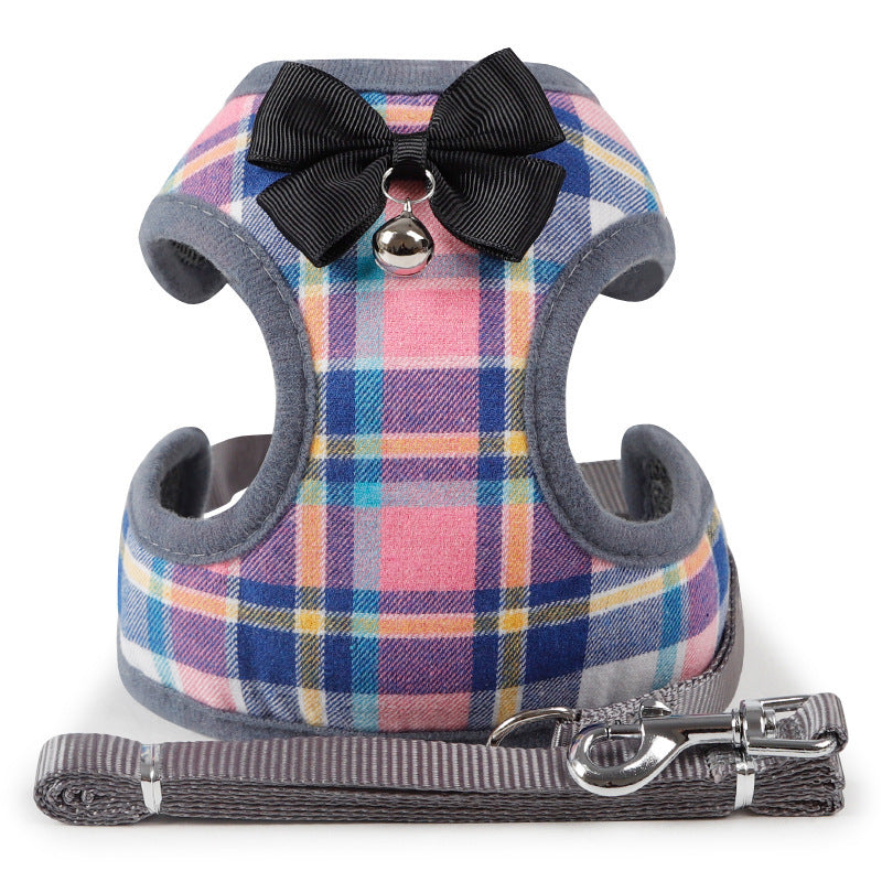 KFX-8868925 Plaid Pet Vest Harness with Leash for Small Dogs, Available in S, M, L Sizes