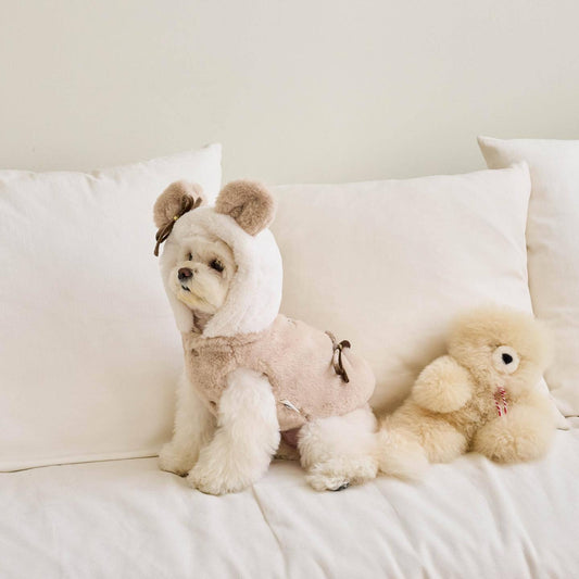 KFX-8869309 Cozy Polyester Dog and Cat Coat in Light Pink and Light Brown Sizes XS-XL