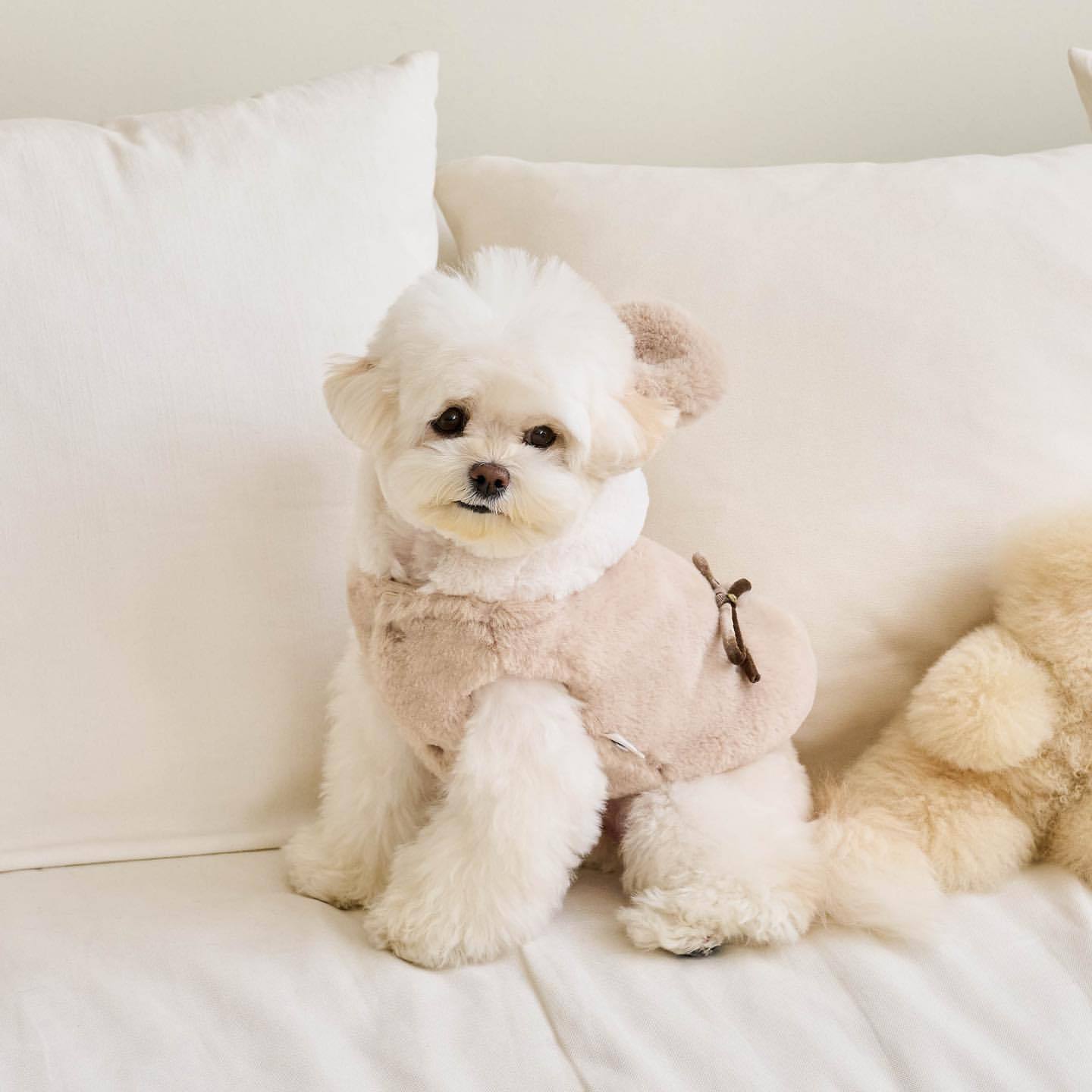KFX-8869309 Cozy Polyester Dog and Cat Coat in Light Pink and Light Brown Sizes XS-XL