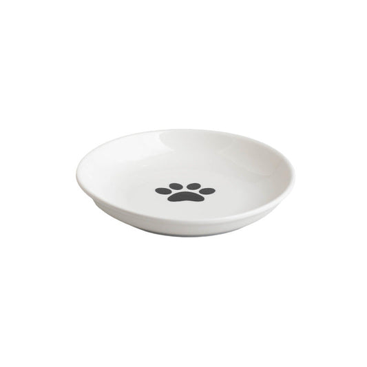 KFX-8869821 Silicone Non-slip Cat Bowl with Ceramic Base in Fishbone and Paw Print Designs