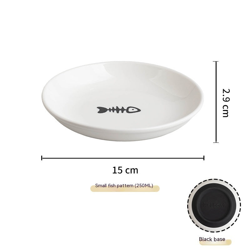 KFX-8869821 Silicone Non-slip Cat Bowl with Ceramic Base in Fishbone and Paw Print Designs