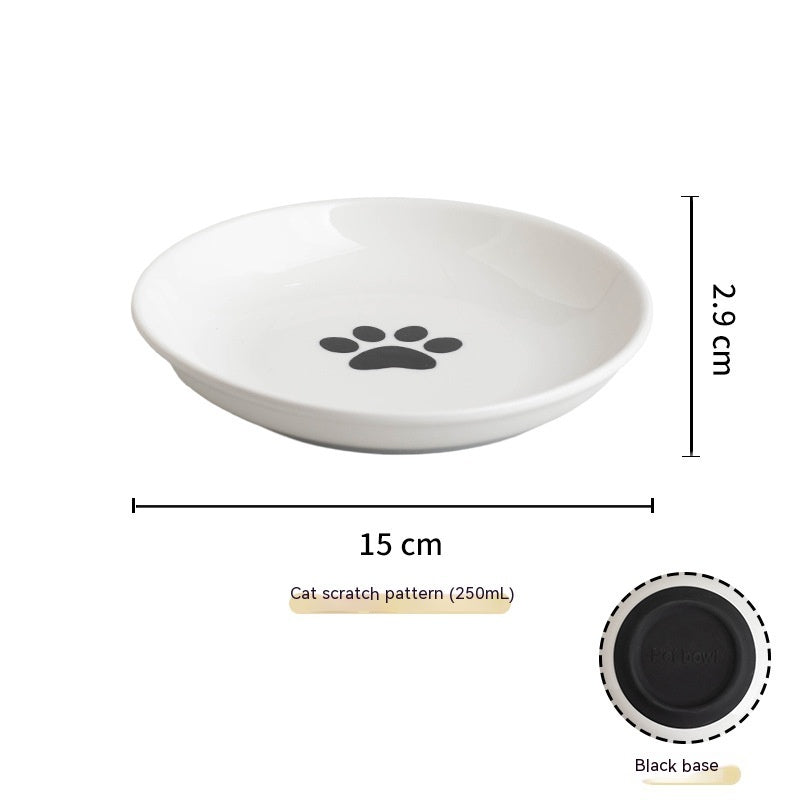 KFX-8869821 Silicone Non-slip Cat Bowl with Ceramic Base in Fishbone and Paw Print Designs
