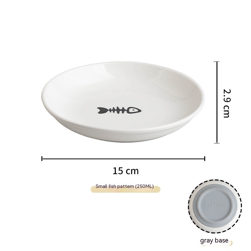 KFX-8869821 Silicone Non-slip Cat Bowl with Ceramic Base in Fishbone and Paw Print Designs