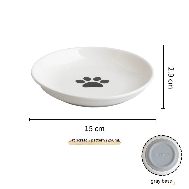 KFX-8869821 Silicone Non-slip Cat Bowl with Ceramic Base in Fishbone and Paw Print Designs