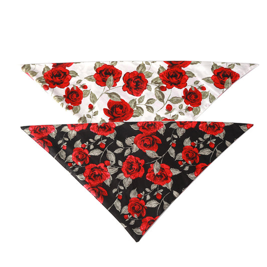 KFX-8870205 Rose Pattern Cotton Cat Collar with Bow Tie and Plaid Scarf - Adjustable 25-48CM