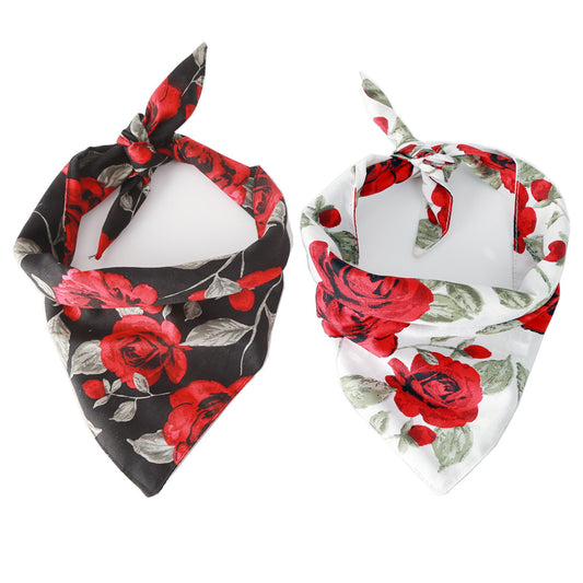 KFX-8870205 Rose Pattern Cotton Cat Collar with Bow Tie and Plaid Scarf - Adjustable 25-48CM