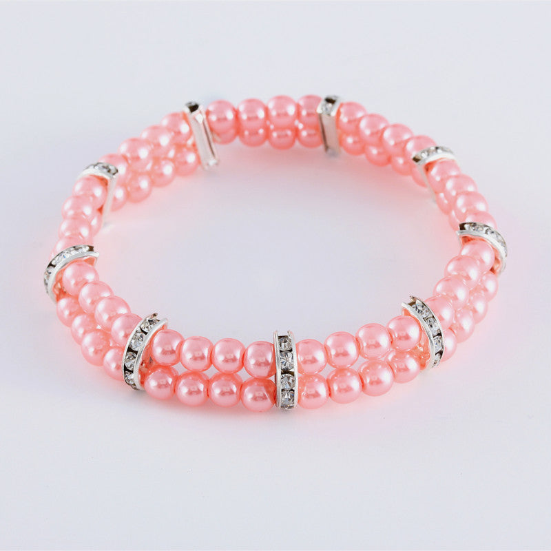 KFX-8871613 Elegant Two Row Pearl Necklace with Elastic in Various Colors for Pets