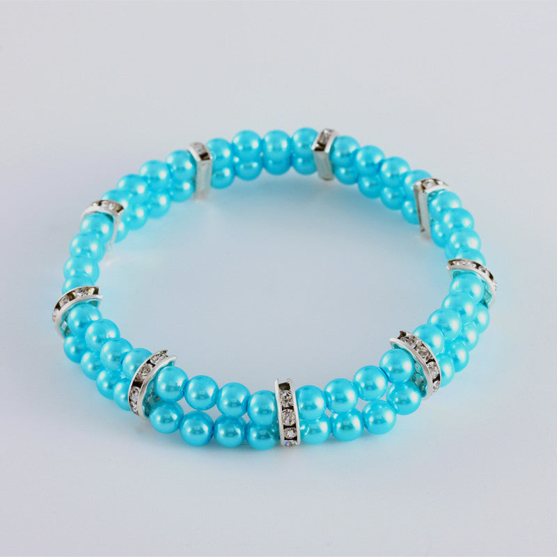 KFX-8871613 Elegant Two Row Pearl Necklace with Elastic in Various Colors for Pets