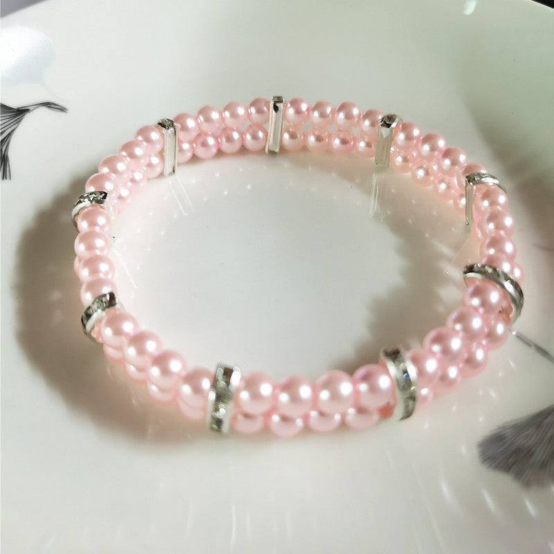 KFX-8871613 Elegant Two Row Pearl Necklace with Elastic in Various Colors for Pets