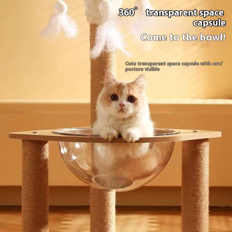 KFX-8873661 Luxury Wooden Cat Climbing Frame with Integrated Space Capsule Design