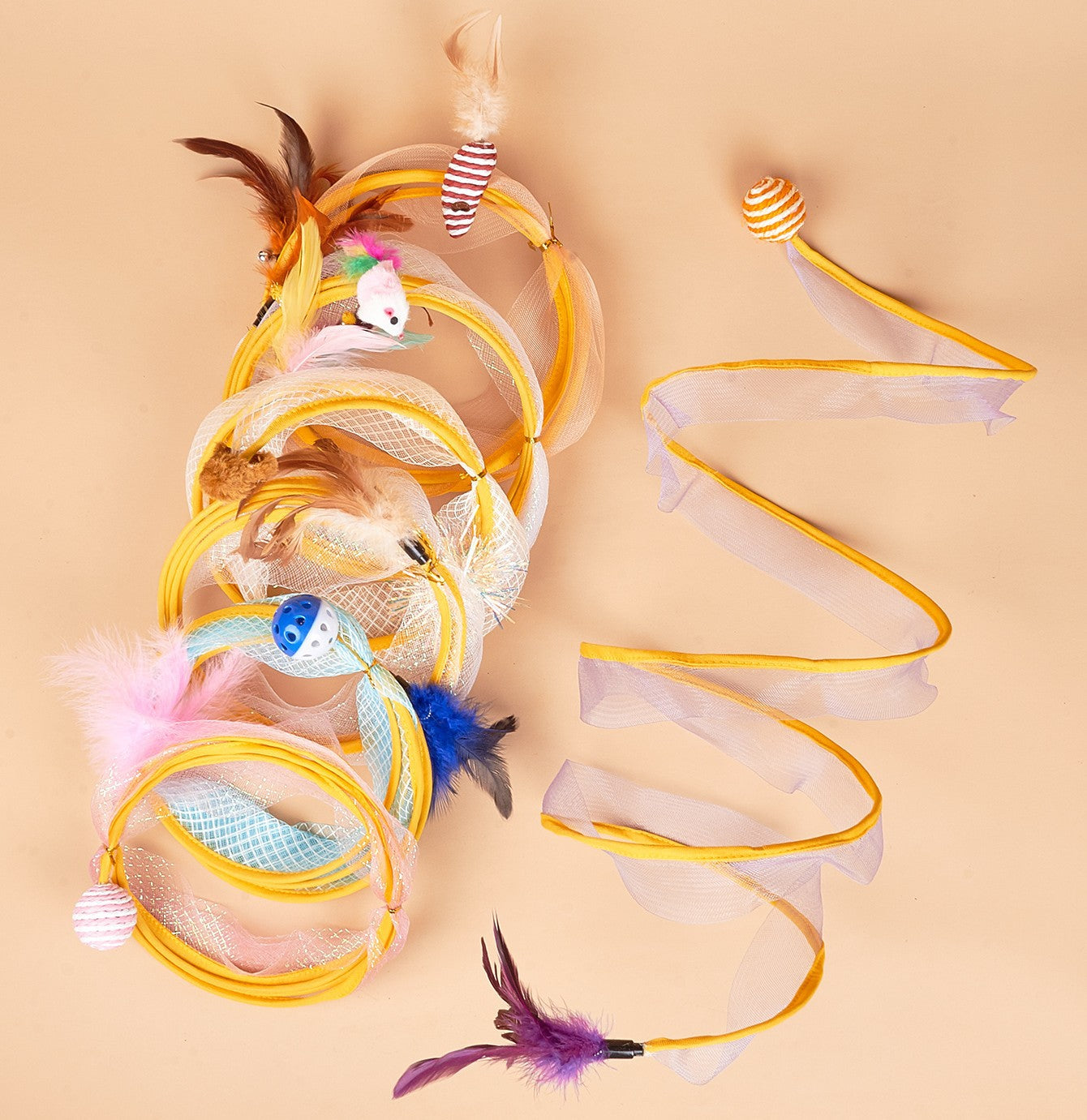KFX-8874685 Cat Tunnel with Feather Mouse Toy - Durable Plastic Set in Various Colors (20cm & 25cm)