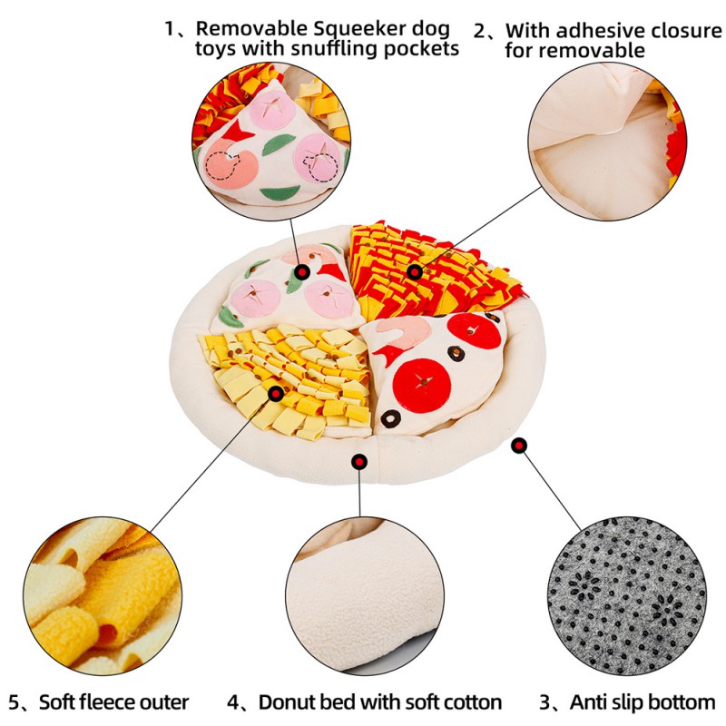 KFX-8876221 Pet Snuffle Mat for Dogs - Pizza Hidden Food Sniffing Pad for Training and Decompression, Soft Polar Fleece Surface, Non-Slip Base