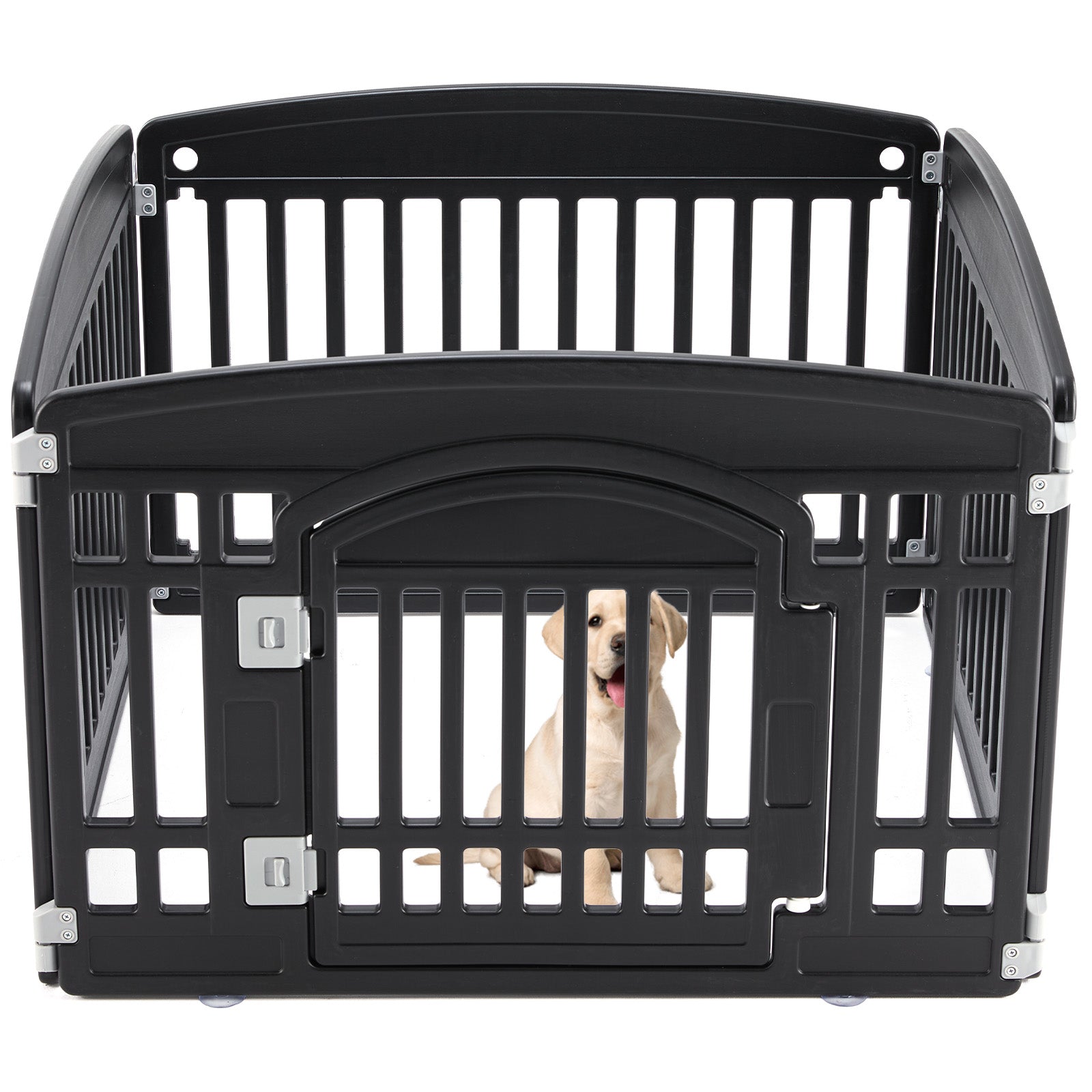 KFX-8876989 Pet Playpen for Small to Medium Dogs - Portable 4 & 6 Panel Design in White and Black, Safe and Easy to Clean