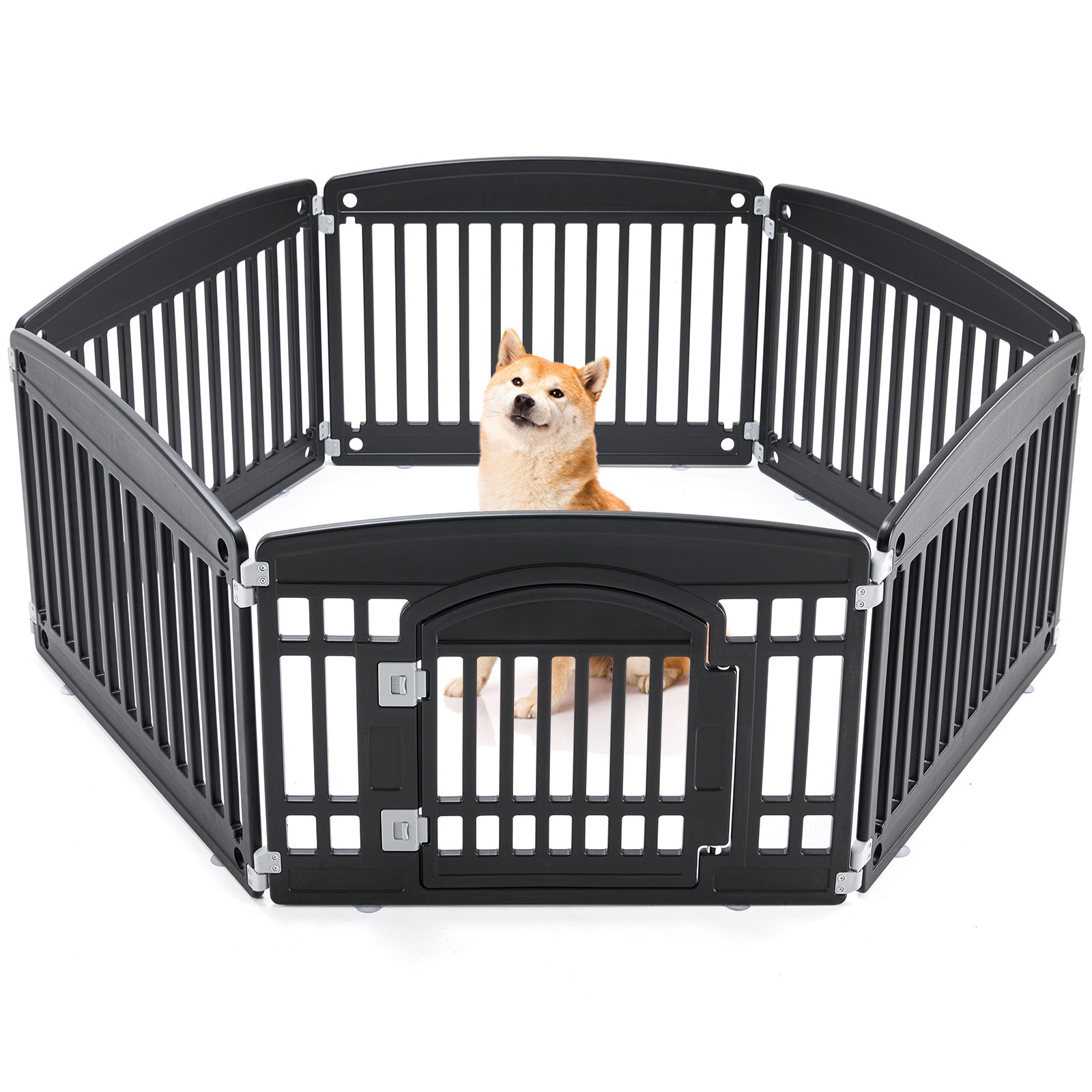 KFX-8876989 Pet Playpen for Small to Medium Dogs - Portable 4 & 6 Panel Design in White and Black, Safe and Easy to Clean