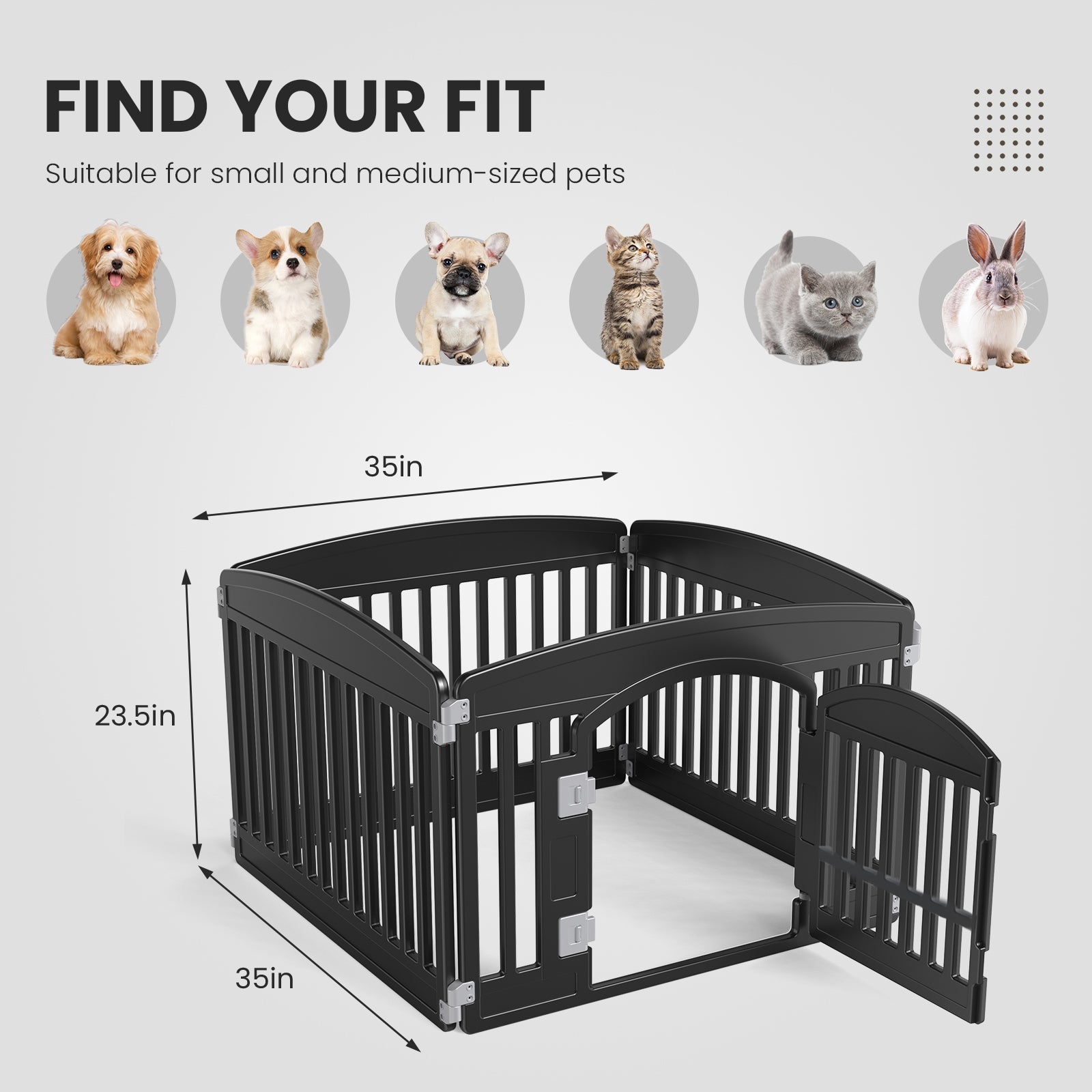 KFX-8876989 Pet Playpen for Small to Medium Dogs - Portable 4 & 6 Panel Design in White and Black, Safe and Easy to Clean
