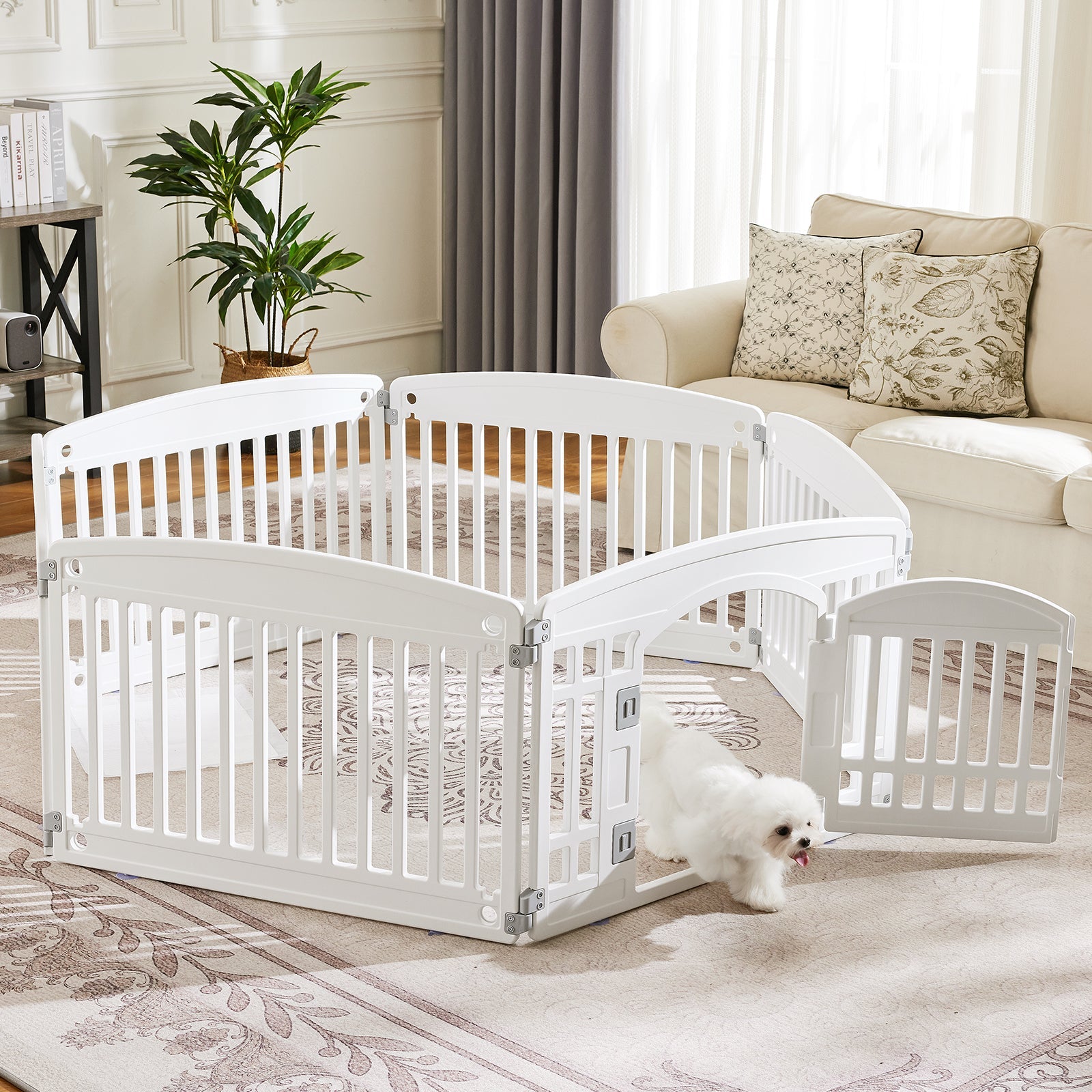 KFX-8876989 Pet Playpen for Small to Medium Dogs - Portable 4 & 6 Panel Design in White and Black, Safe and Easy to Clean