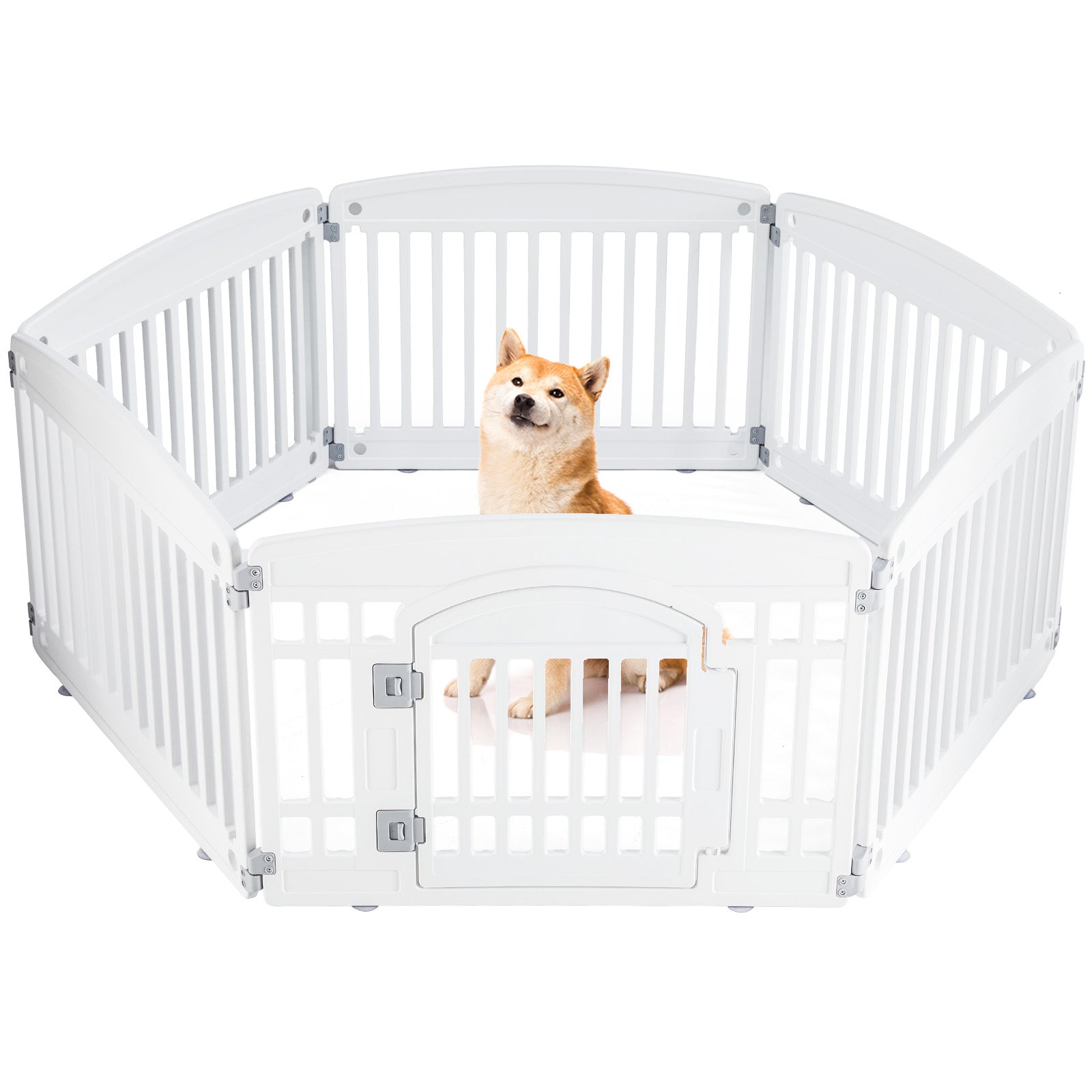 KFX-8876989 Pet Playpen for Small to Medium Dogs - Portable 4 & 6 Panel Design in White and Black, Safe and Easy to Clean