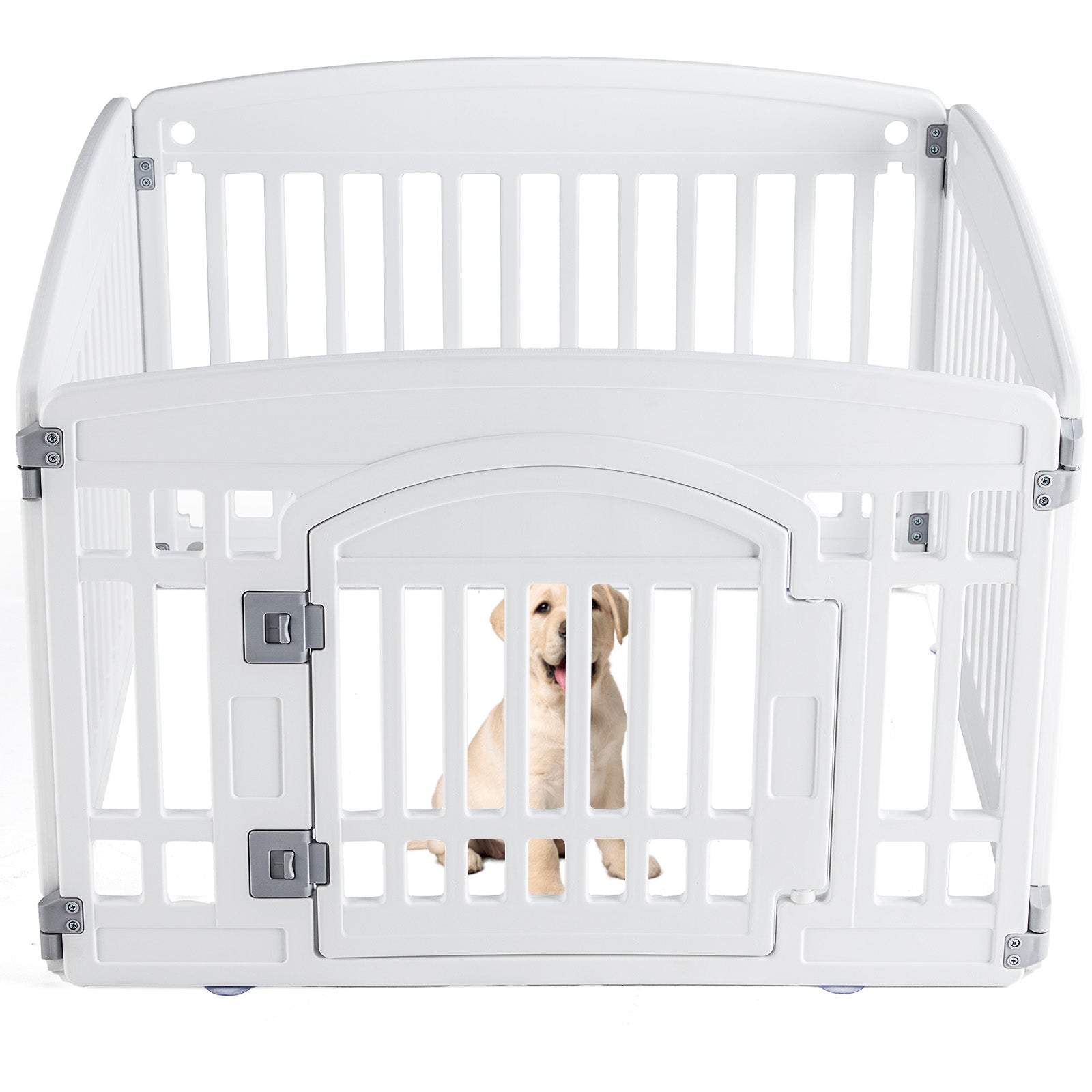 KFX-8876989 Pet Playpen for Small to Medium Dogs - Portable 4 & 6 Panel Design in White and Black, Safe and Easy to Clean