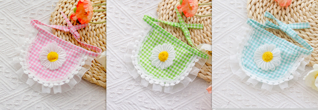 KFX-8877757 Pet Saliva Towel in Plaid Cotton - Available in Daisy Pink, Green, and Blue, Sizes S & M
