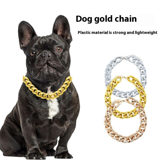 KFX-8878013 Monochrome Dog Collar Necklace for Small and Medium Pets - Tuhao Gold, Platinum, Rose Gold - 35cm with Extension Chain