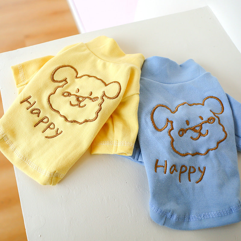 KFX-8881725 Happy Puppy Bottoming Shirt for Pets - Blue and Yellow, Polyester Fabric, Various Sizes Available