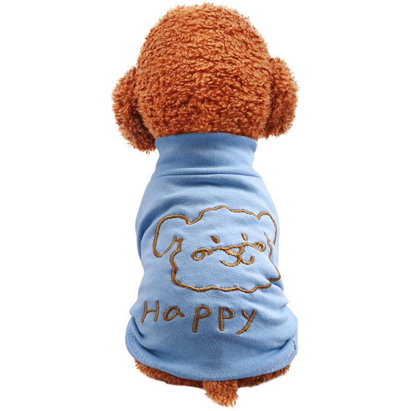 KFX-8881725 Happy Puppy Bottoming Shirt for Pets - Blue and Yellow, Polyester Fabric, Various Sizes Available