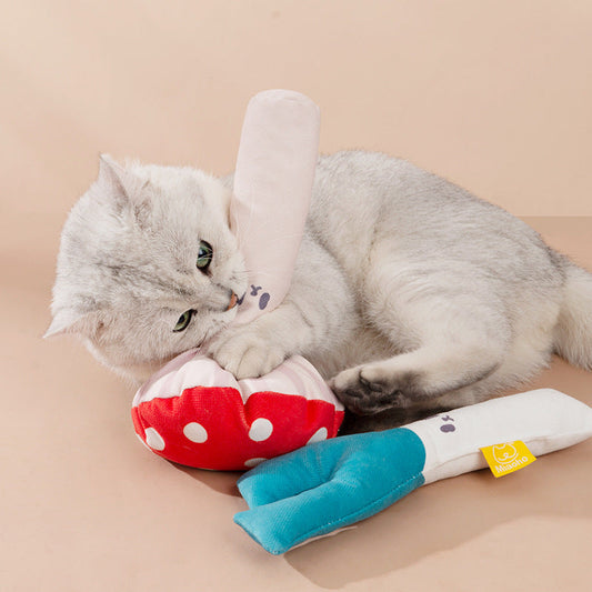 KFX-8883773 Plush Mushroom Cat Chew Toy for Biting and Fun - 25x10cm