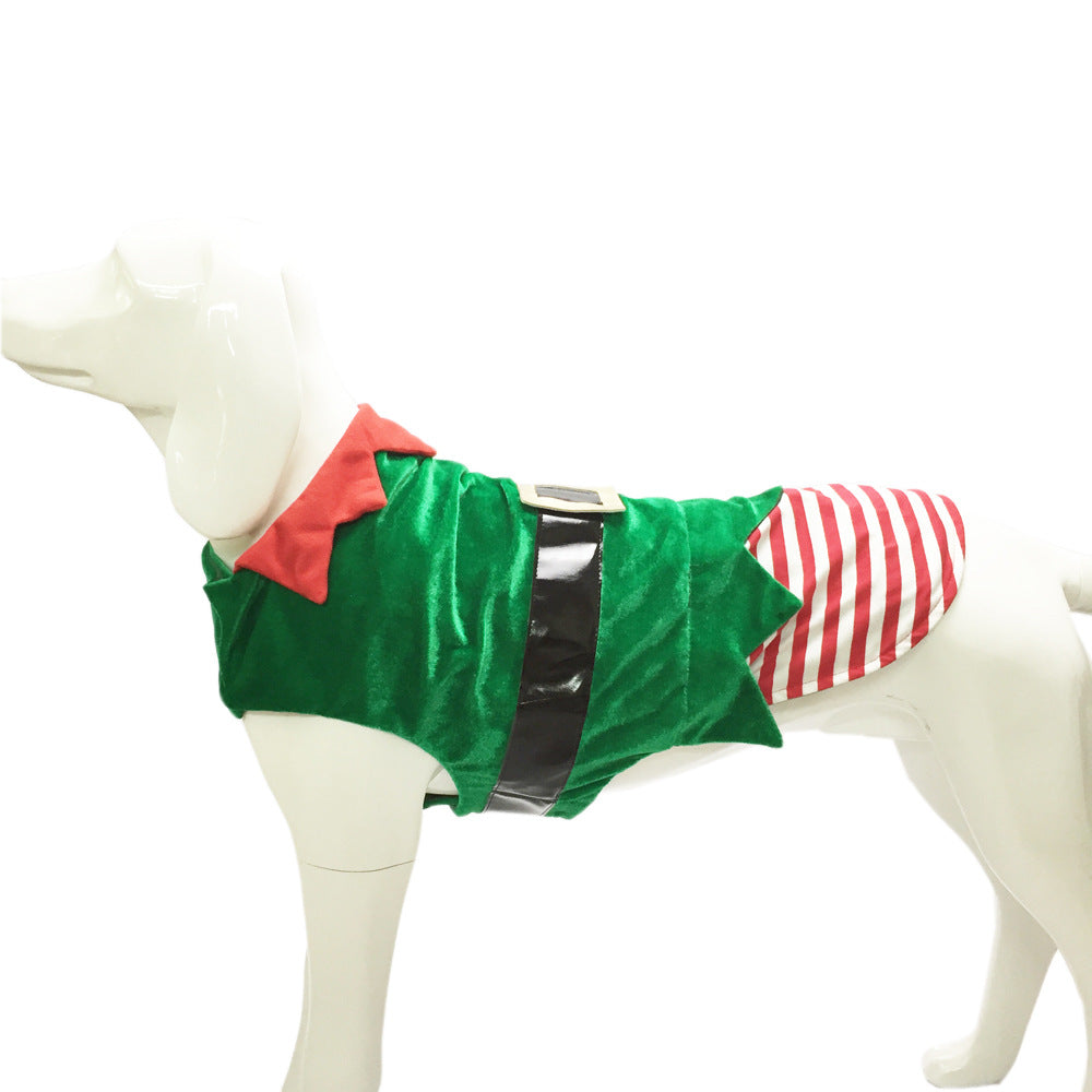 KFX-8885309 Festive Green Elf Dog Costume for Christmas - Adjustable Size, Cozy Cotton Design