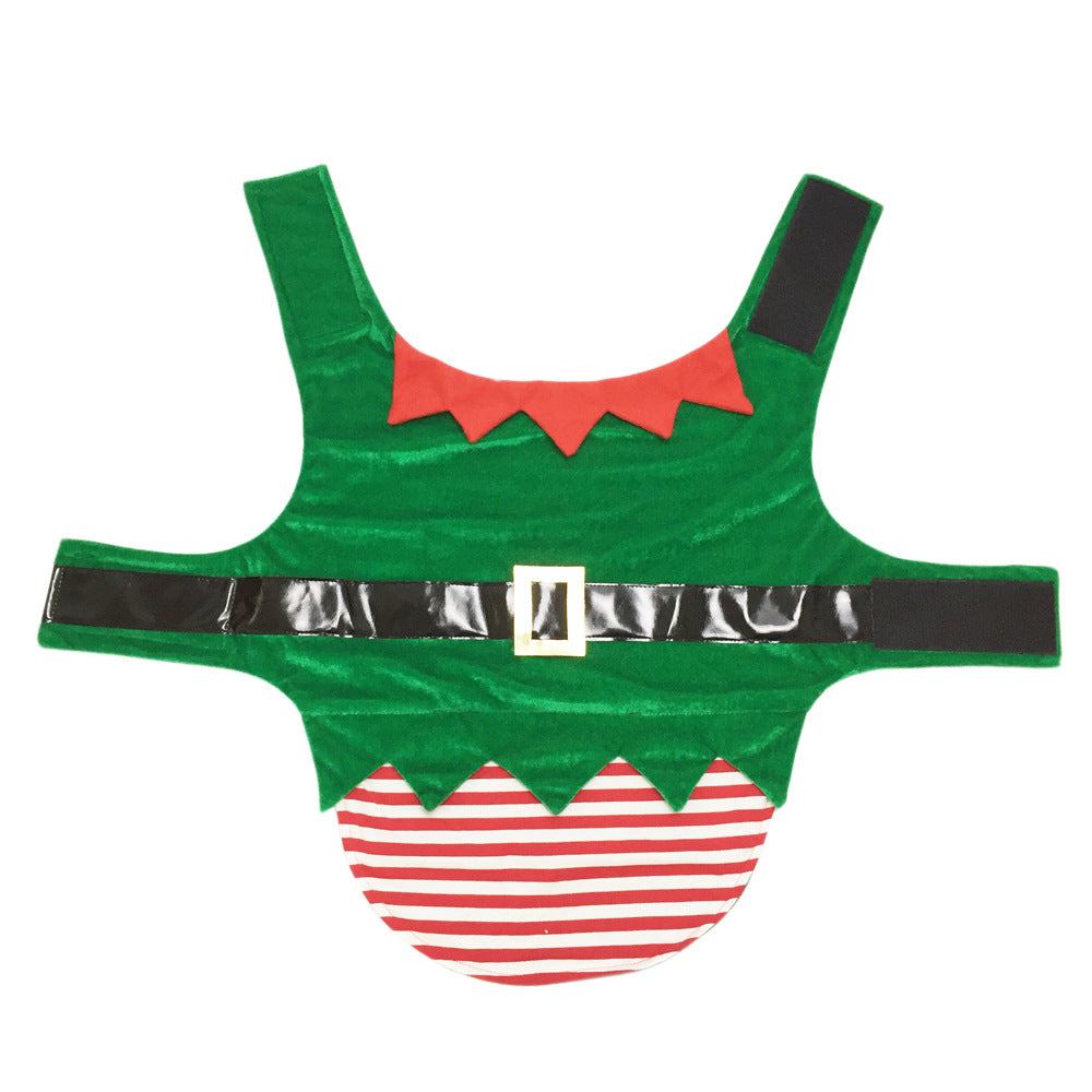 KFX-8885309 Festive Green Elf Dog Costume for Christmas - Adjustable Size, Cozy Cotton Design