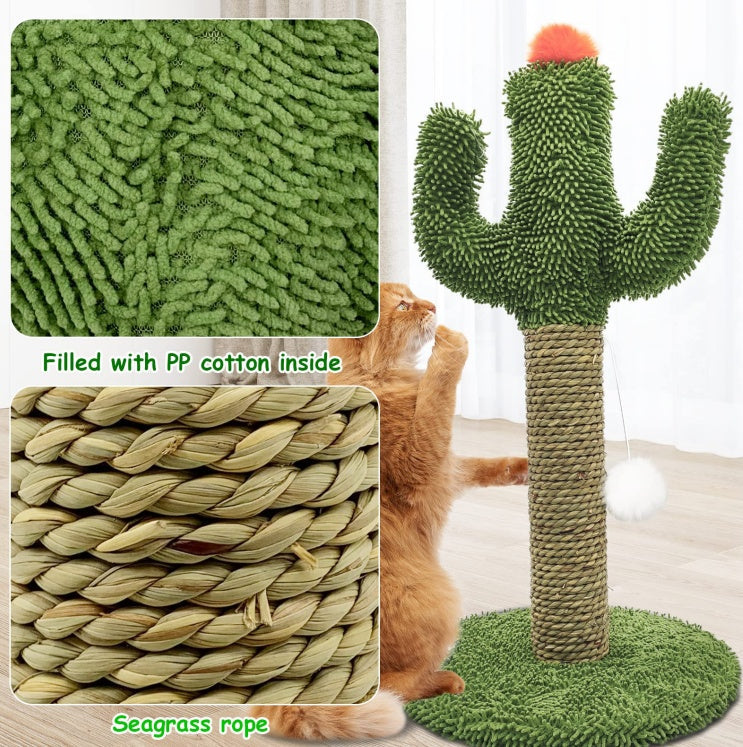 KFX-8886589 Cactus Cat Climbing Tree - Multi-Level Activity Center with Solid Wood Base and Natural Sisal Scratching Pillar