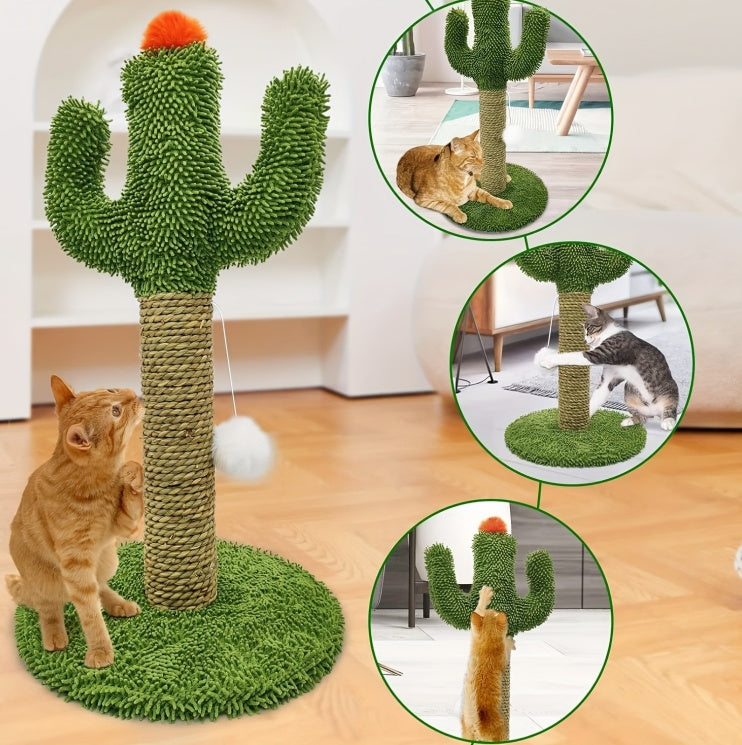KFX-8886589 Cactus Cat Climbing Tree - Multi-Level Activity Center with Solid Wood Base and Natural Sisal Scratching Pillar