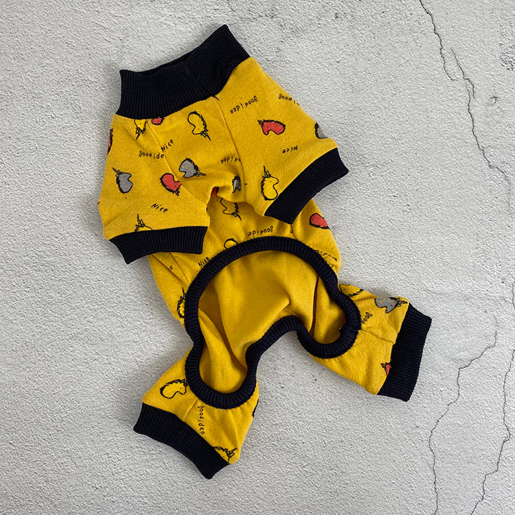KFX-8887485 Autumn and Winter Four-Legged Cotton Dog Apparel in Milk White and Yellow Lotus Root