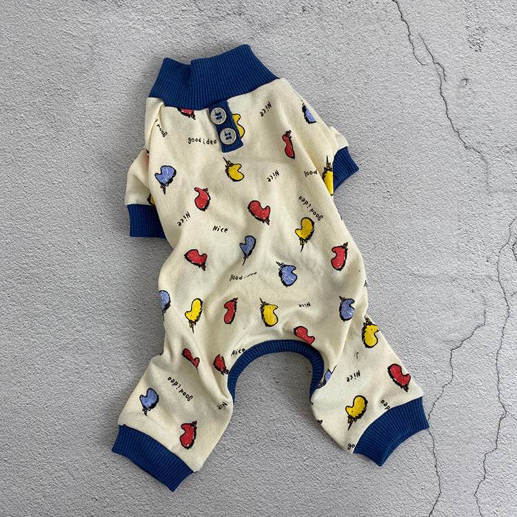 KFX-8887485 Autumn and Winter Four-Legged Cotton Dog Apparel in Milk White and Yellow Lotus Root