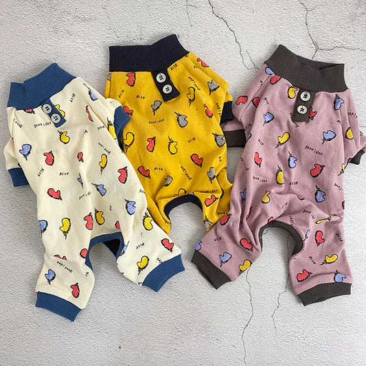 KFX-8887485 Autumn and Winter Four-Legged Cotton Dog Apparel in Milk White and Yellow Lotus Root