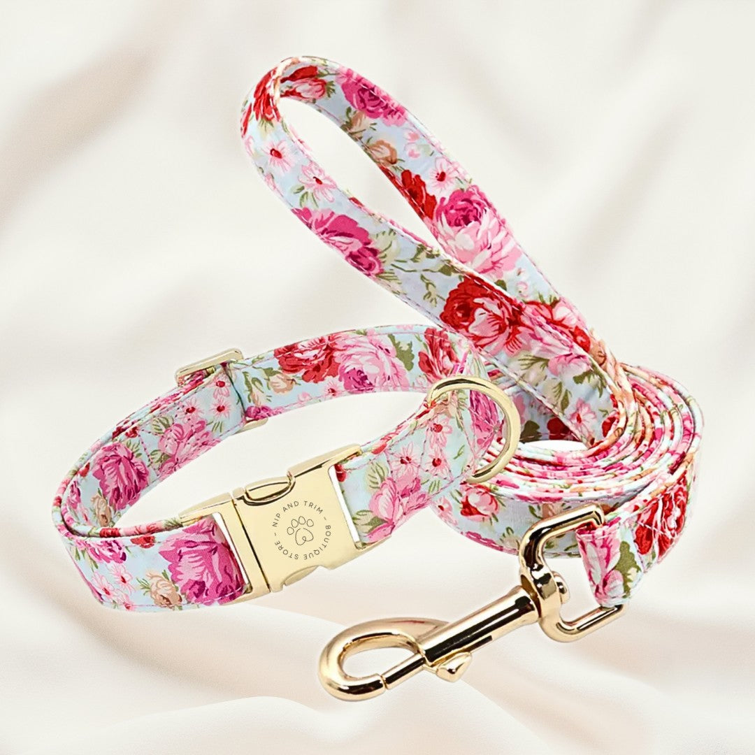 KFX-8890685 Customizable Dog Collar with Matching Leash and Bag - All Cotton Fabric, Multiple Sizes Available
