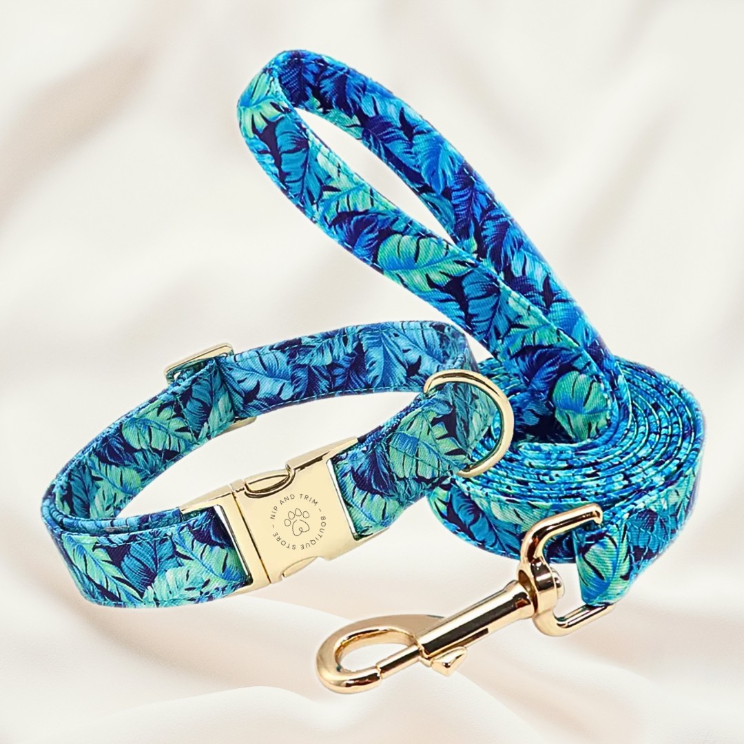 KFX-8890685 Customizable Dog Collar with Matching Leash and Bag - All Cotton Fabric, Multiple Sizes Available