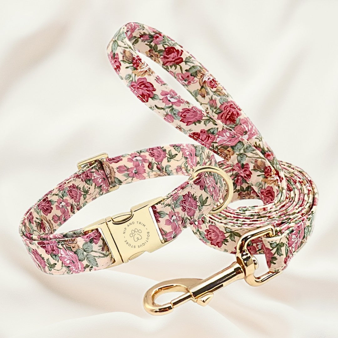 KFX-8890685 Customizable Dog Collar with Matching Leash and Bag - All Cotton Fabric, Multiple Sizes Available