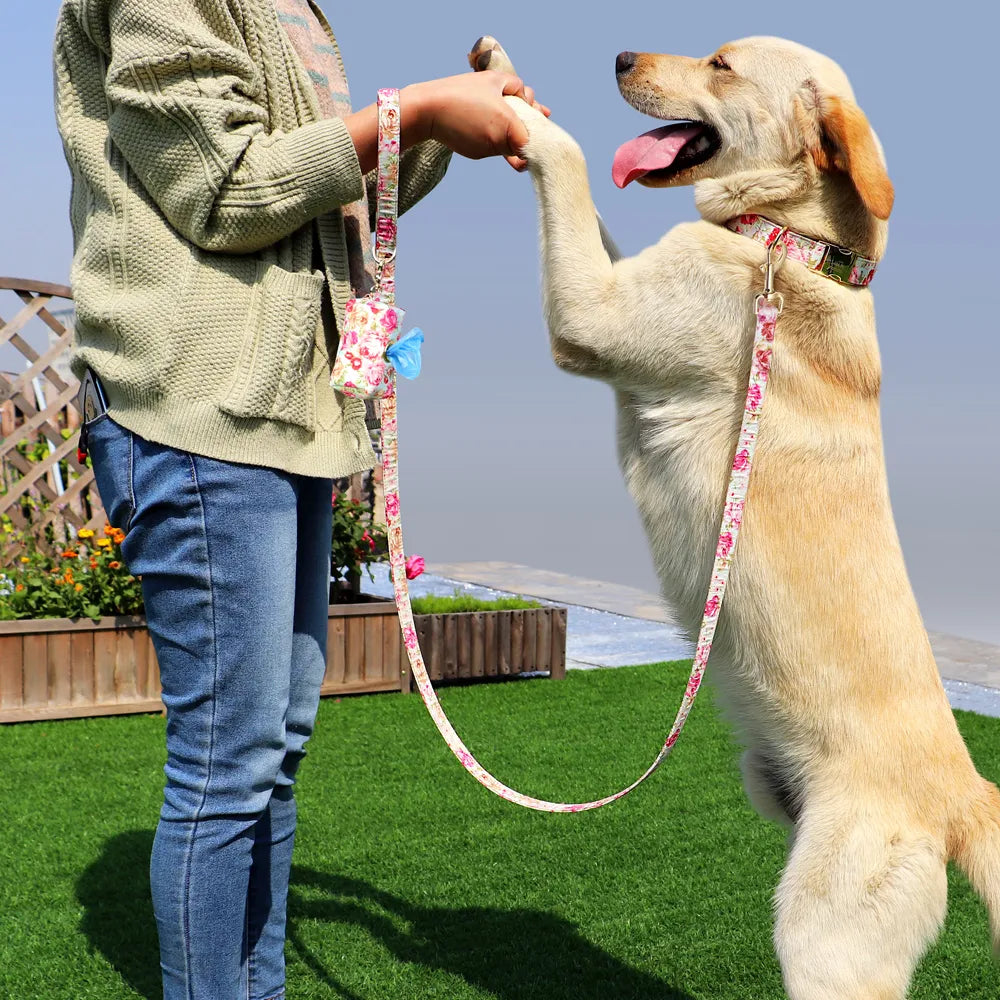 KFX-8890685 Customizable Dog Collar with Matching Leash and Bag - All Cotton Fabric, Multiple Sizes Available