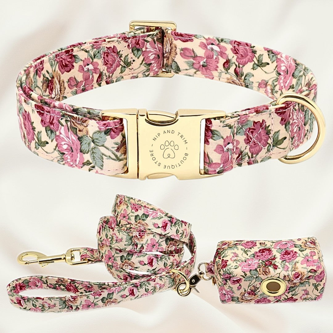 KFX-8890685 Customizable Dog Collar with Matching Leash and Bag - All Cotton Fabric, Multiple Sizes Available