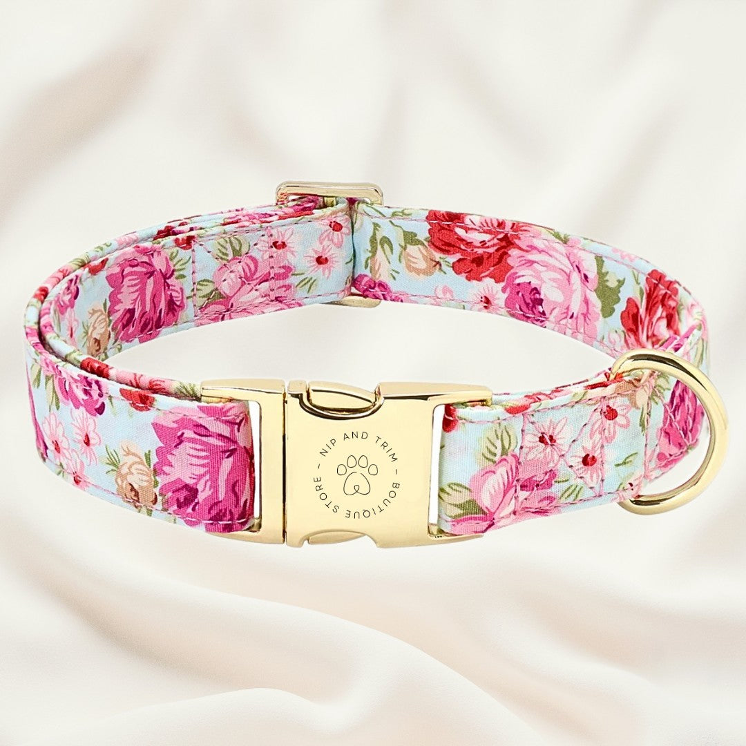 KFX-8890685 Customizable Dog Collar with Matching Leash and Bag - All Cotton Fabric, Multiple Sizes Available