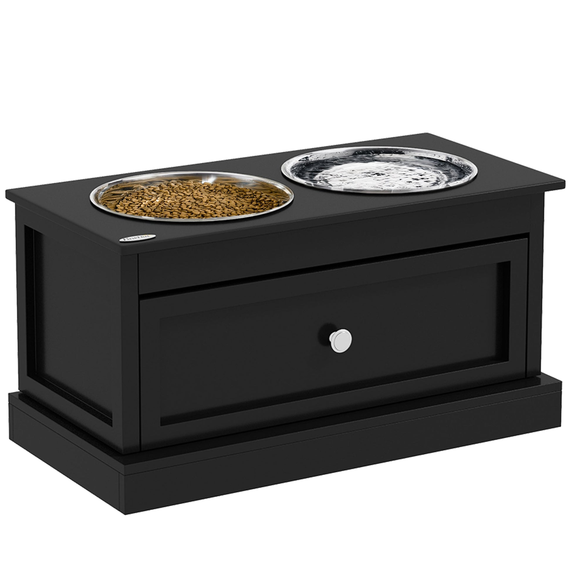 KFX-8892861 Elevated Dog Feeding Station with Storage Drawer and Stainless Steel Bowls - Black