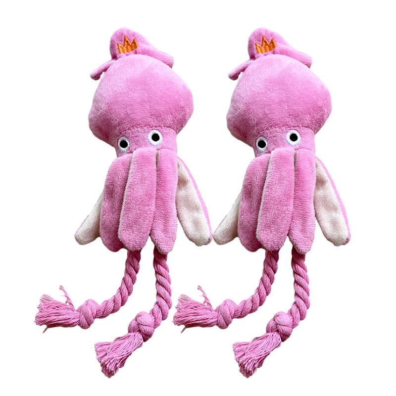 KFX-8894141 Squeaky Pink Squid Plush Dog Toy for Small to Medium Dogs - Durable Corduroy Chew & Fetch Toy