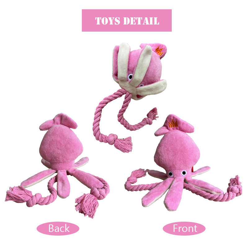 KFX-8894141 Squeaky Pink Squid Plush Dog Toy for Small to Medium Dogs - Durable Corduroy Chew & Fetch Toy