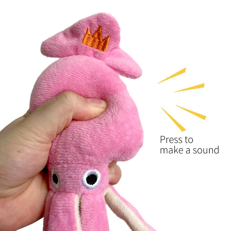 KFX-8894141 Squeaky Pink Squid Plush Dog Toy for Small to Medium Dogs - Durable Corduroy Chew & Fetch Toy