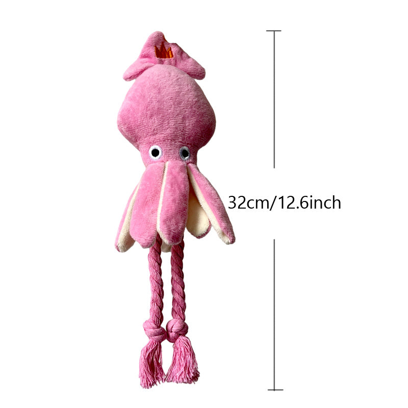 KFX-8894141 Squeaky Pink Squid Plush Dog Toy for Small to Medium Dogs - Durable Corduroy Chew & Fetch Toy